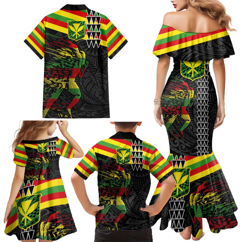 Kanaka Maoli Running Family Matching Mermaid Dress and Hawaiian Shirt Kakau Pattern with Kanaka Maoli Flag Color LT03 - Polynesian Pride