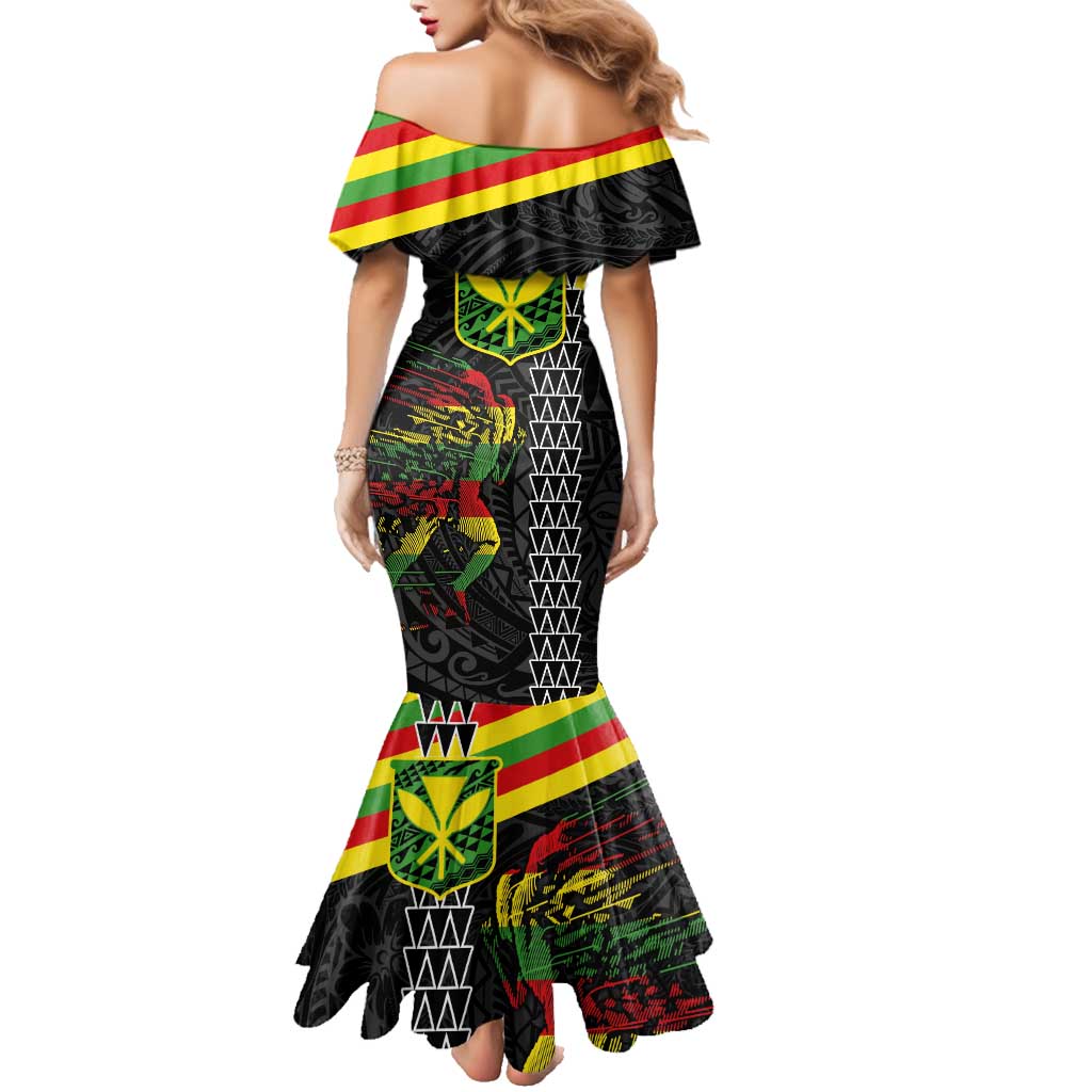 Kanaka Maoli Running Family Matching Mermaid Dress and Hawaiian Shirt Kakau Pattern with Kanaka Maoli Flag Color LT03 - Polynesian Pride