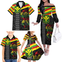 Kanaka Maoli Running Family Matching Off The Shoulder Long Sleeve Dress and Hawaiian Shirt Kakau Pattern with Kanaka Maoli Flag Color LT03 - Polynesian Pride