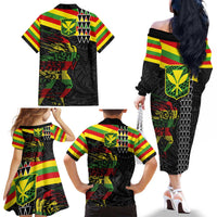 Kanaka Maoli Running Family Matching Off The Shoulder Long Sleeve Dress and Hawaiian Shirt Kakau Pattern with Kanaka Maoli Flag Color LT03 - Polynesian Pride