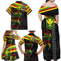 Kanaka Maoli Running Family Matching Off Shoulder Maxi Dress and Hawaiian Shirt Kakau Pattern with Kanaka Maoli Flag Color LT03 - Polynesian Pride