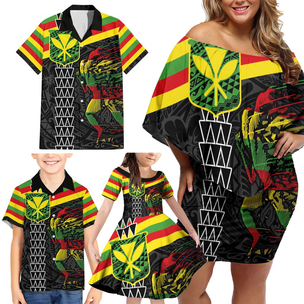 Kanaka Maoli Running Family Matching Off Shoulder Short Dress and Hawaiian Shirt Kakau Pattern with Kanaka Maoli Flag Color LT03 - Polynesian Pride