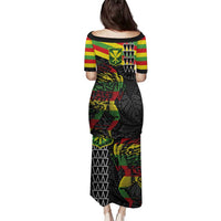 Kanaka Maoli Running Family Matching Puletasi and Hawaiian Shirt Kakau Pattern with Kanaka Maoli Flag Color LT03 - Polynesian Pride