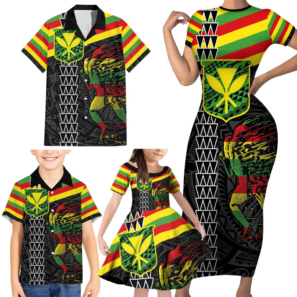 Kanaka Maoli Running Family Matching Short Sleeve Bodycon Dress and Hawaiian Shirt Kakau Pattern with Kanaka Maoli Flag Color LT03 - Polynesian Pride
