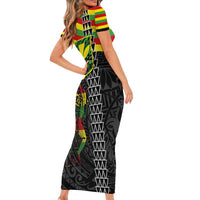 Kanaka Maoli Running Family Matching Short Sleeve Bodycon Dress and Hawaiian Shirt Kakau Pattern with Kanaka Maoli Flag Color LT03 - Polynesian Pride