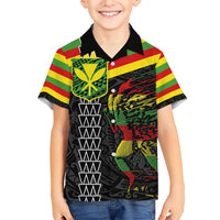 Kanaka Maoli Running Family Matching Short Sleeve Bodycon Dress and Hawaiian Shirt Kakau Pattern with Kanaka Maoli Flag Color LT03 Son's Shirt Black - Polynesian Pride
