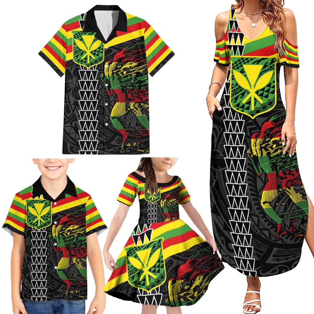 Kanaka Maoli Running Family Matching Summer Maxi Dress and Hawaiian Shirt Kakau Pattern with Kanaka Maoli Flag Color LT03 - Polynesian Pride