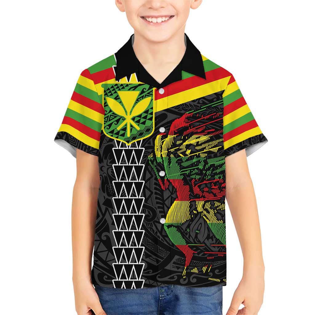 Kanaka Maoli Running Family Matching Summer Maxi Dress and Hawaiian Shirt Kakau Pattern with Kanaka Maoli Flag Color LT03 Son's Shirt Black - Polynesian Pride