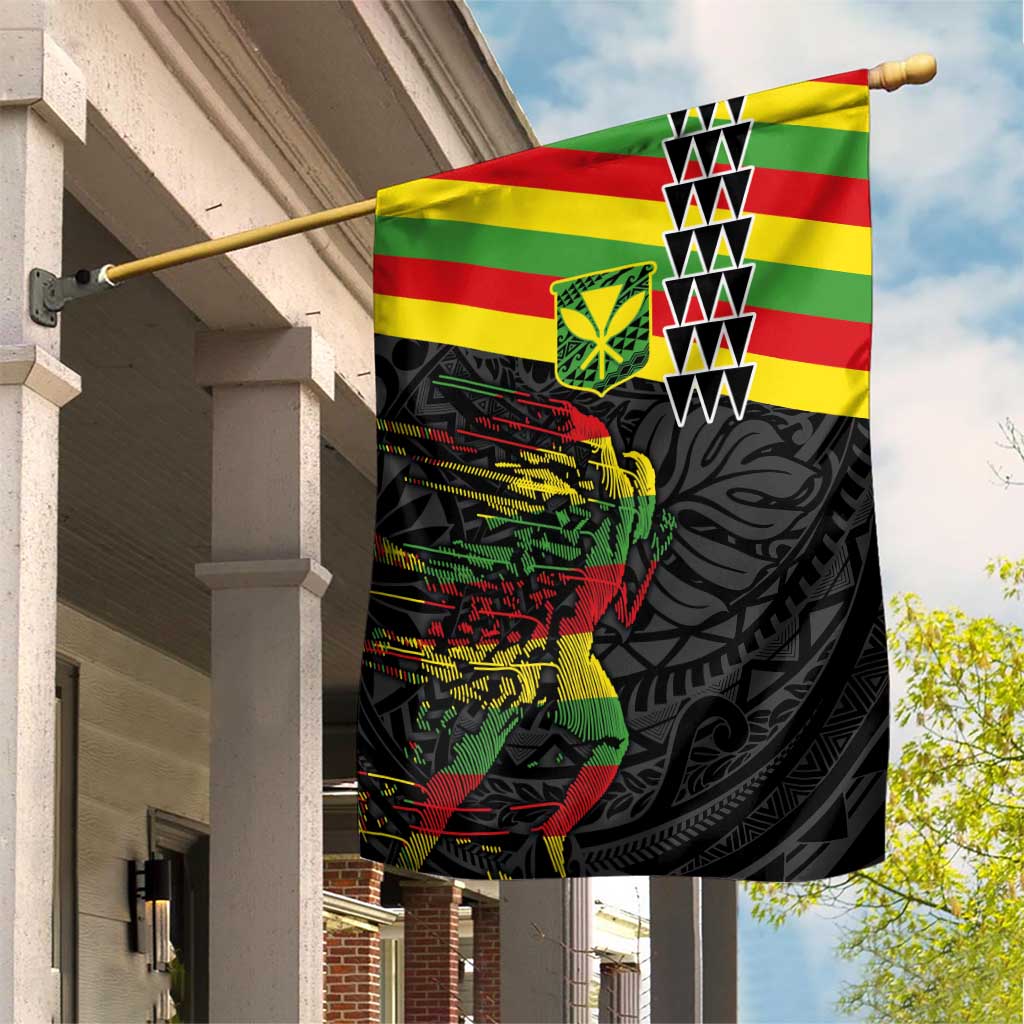 Kanaka Maoli Running Garden Flag Kakau Pattern with Kanaka Maoli Flag Color LT03 House Flag Black - Polynesian Pride
