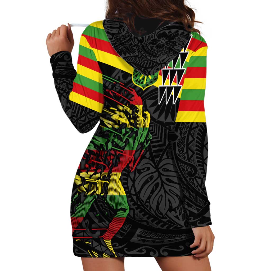 Kanaka Maoli Running Hoodie Dress Kakau Pattern with Kanaka Maoli Flag Color