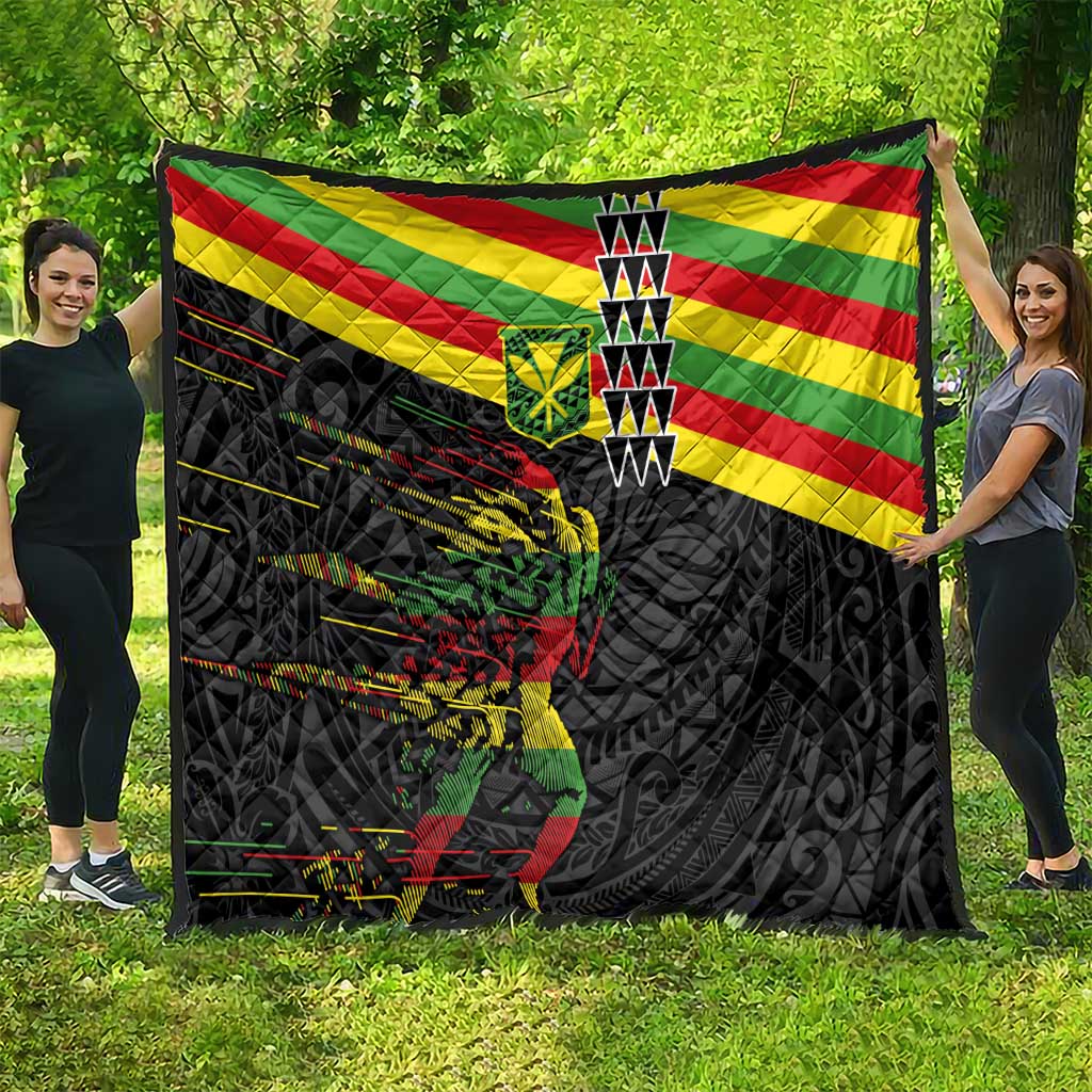 Kanaka Maoli Running Quilt Kakau Pattern with Kanaka Maoli Flag Color LT03 - Polynesian Pride