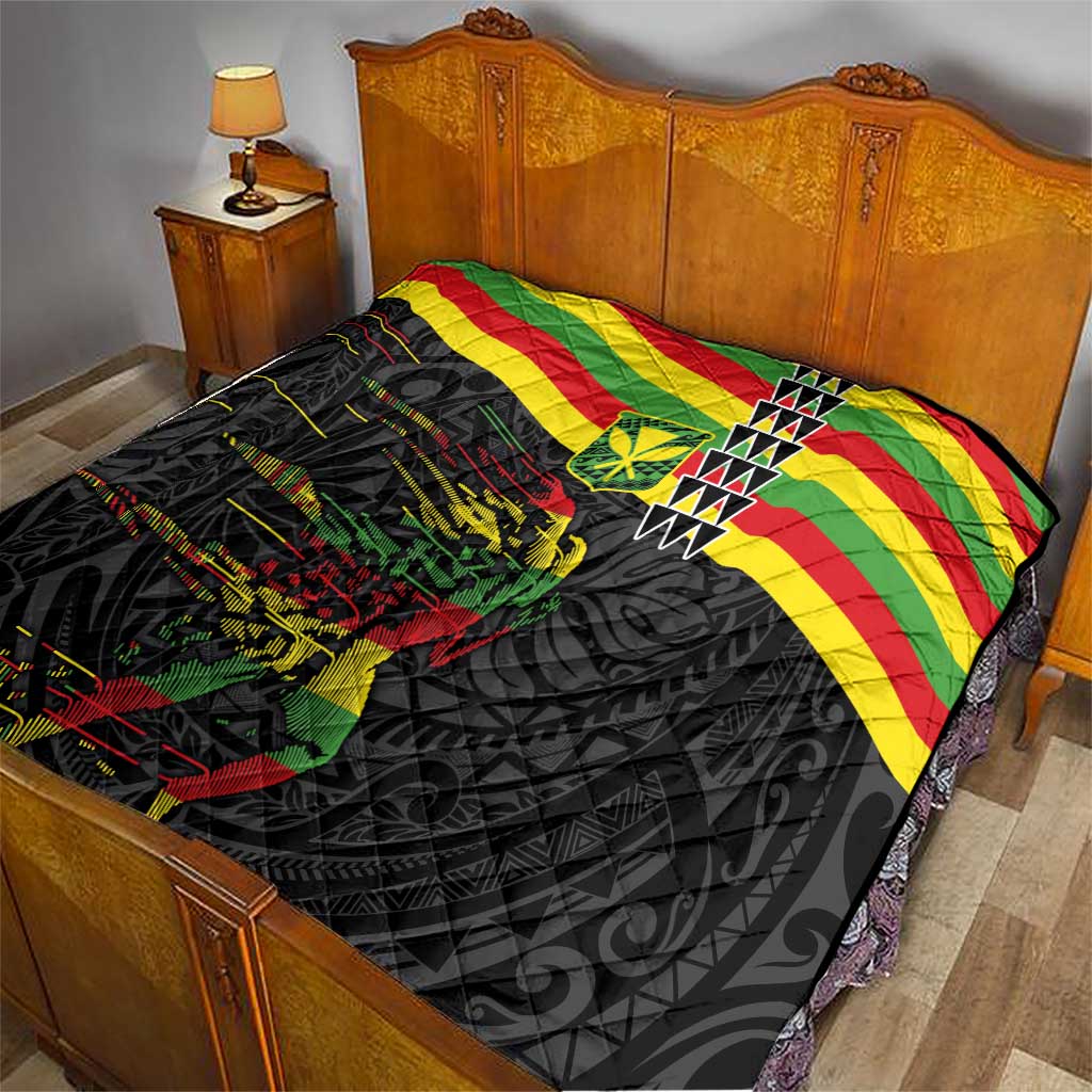 Kanaka Maoli Running Quilt Kakau Pattern with Kanaka Maoli Flag Color LT03 - Polynesian Pride