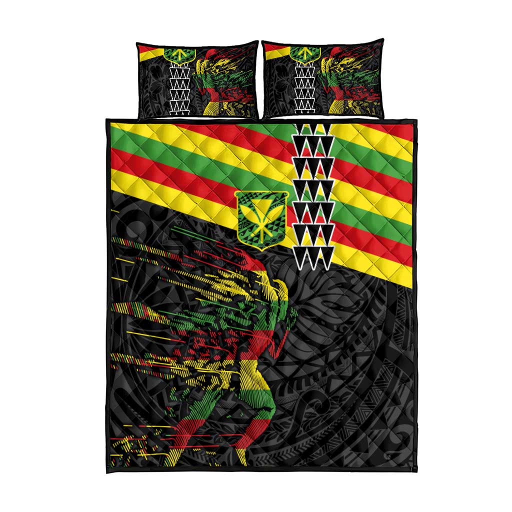 Kanaka Maoli Running Quilt Bed Set Kakau Pattern with Kanaka Maoli Flag Color LT03 - Polynesian Pride