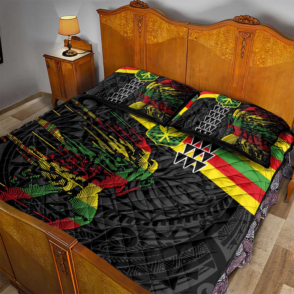 Kanaka Maoli Running Quilt Bed Set Kakau Pattern with Kanaka Maoli Flag Color LT03 - Polynesian Pride
