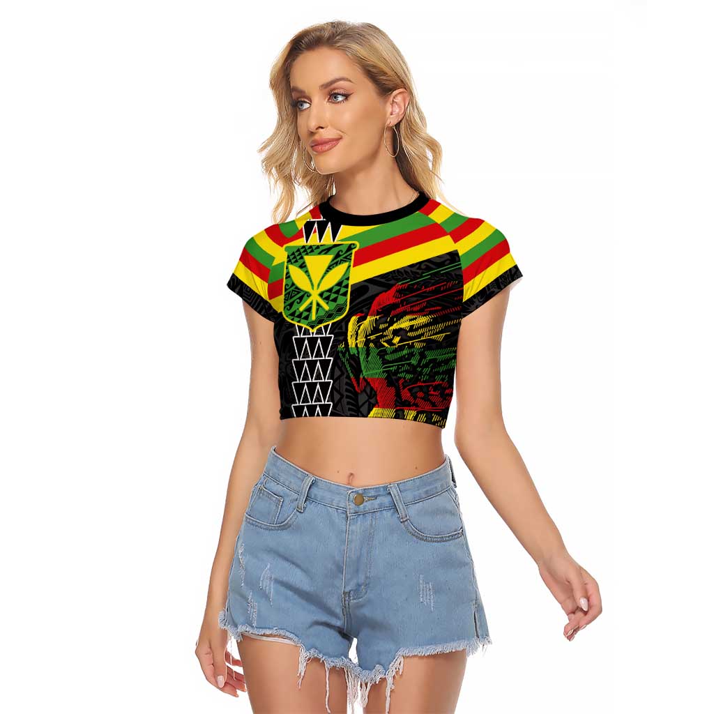 Kanaka Maoli Running Raglan Cropped T Shirt Kakau Pattern with Kanaka Maoli Flag Color