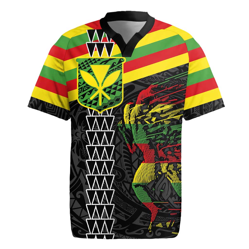 Kanaka Maoli Running Rugby Jersey Kakau Pattern with Kanaka Maoli Flag Color LT03 Black - Polynesian Pride