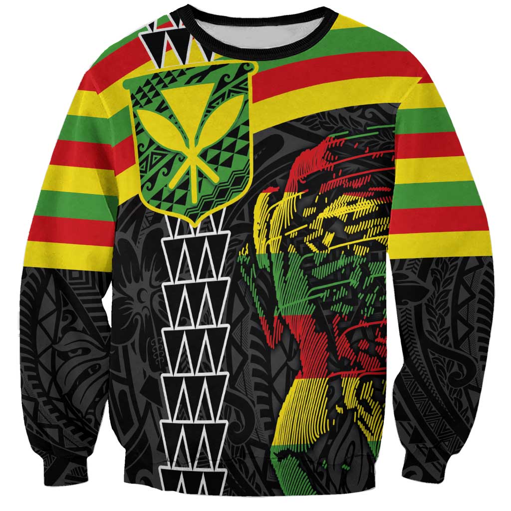 Kanaka Maoli Running Sweatshirt Kakau Pattern with Kanaka Maoli Flag Color LT03 Unisex Black - Polynesian Pride