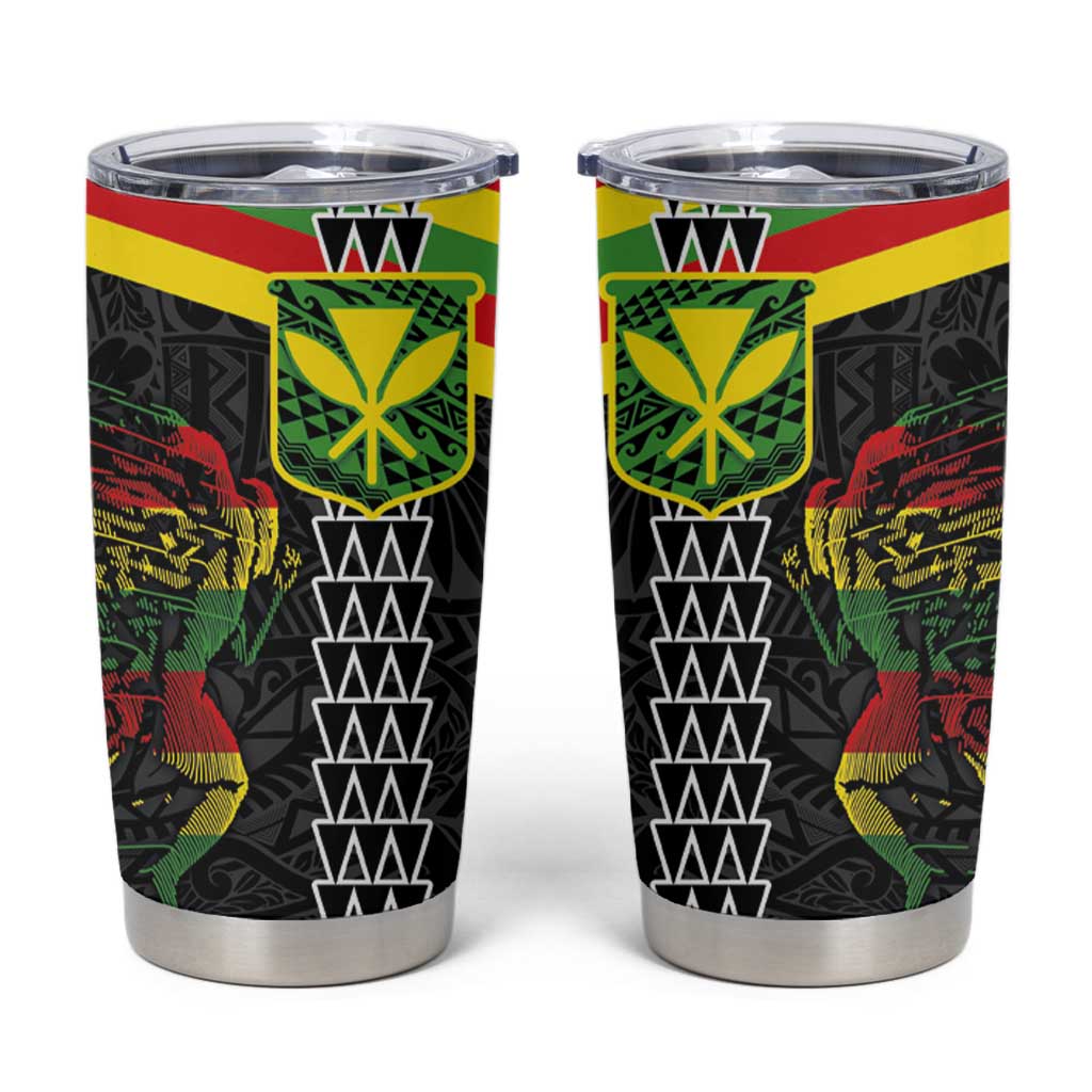 Kanaka Maoli Running Tumbler Cup Kakau Pattern with Kanaka Maoli Flag Color LT03 Black - Polynesian Pride