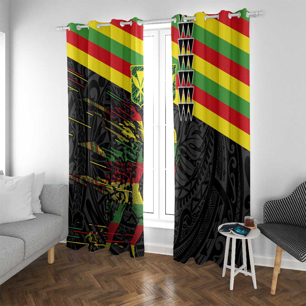 Kanaka Maoli Running Window Curtain Kakau Pattern with Kanaka Maoli Flag Color