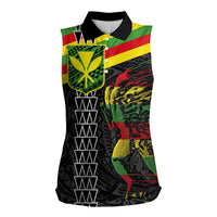 Kanaka Maoli Running Women Sleeveless Polo Shirt Kakau Pattern with Kanaka Maoli Flag Color LT03 Female Black - Polynesian Pride