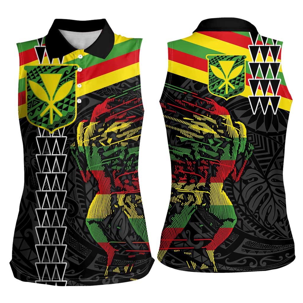 Kanaka Maoli Running Women Sleeveless Polo Shirt Kakau Pattern with Kanaka Maoli Flag Color LT03 - Polynesian Pride