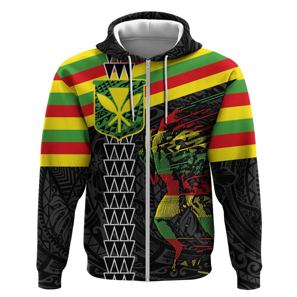 Kanaka Maoli Running Zip Hoodie Kakau Pattern with Kanaka Maoli Flag Color LT03 Zip Hoodie Black - Polynesian Pride