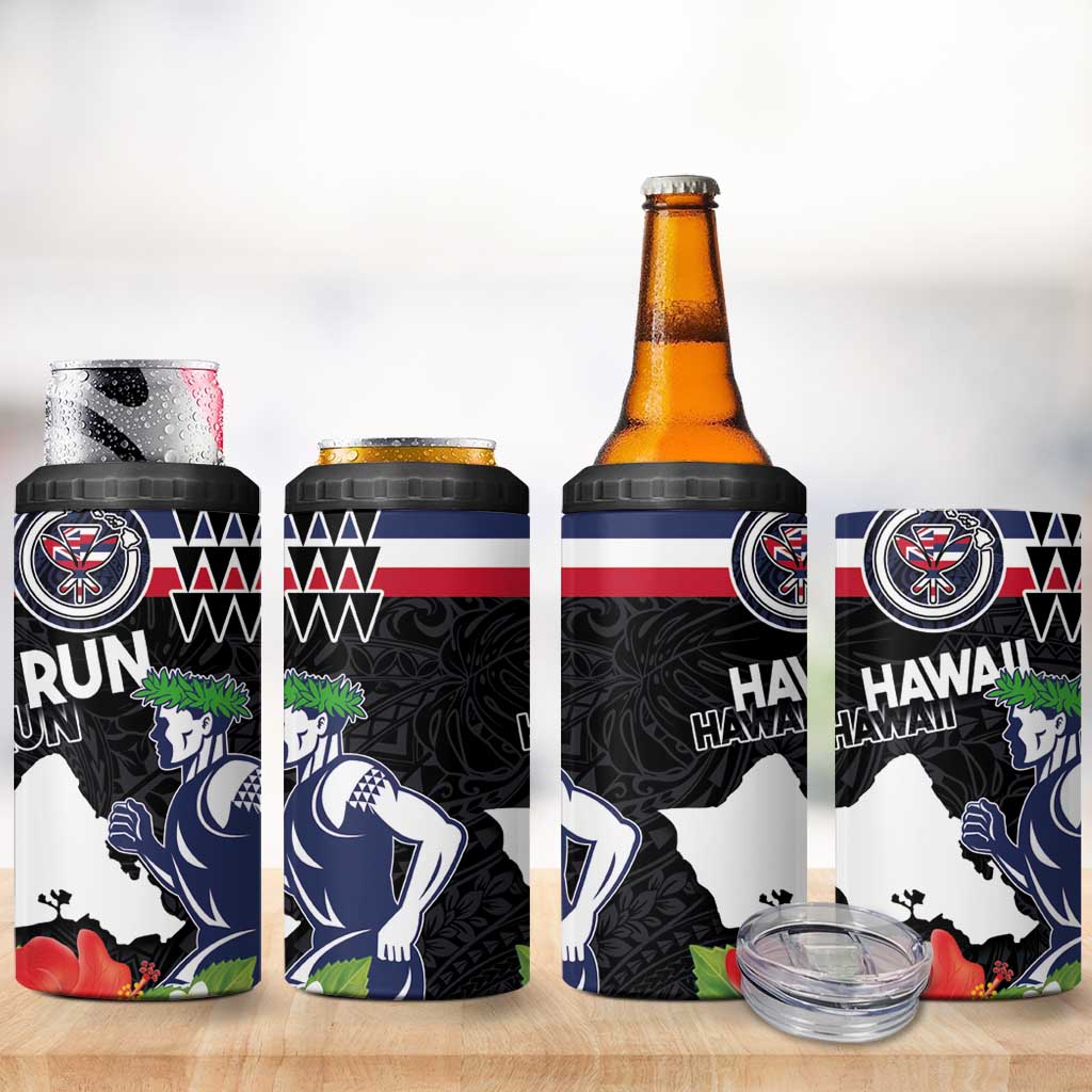 Honolulu Running Race 4 in 1 Can Cooler Tumbler Hawaii Marathon Kakau Art with Hibiscus and National Flag Style LT03 - Polynesian Pride