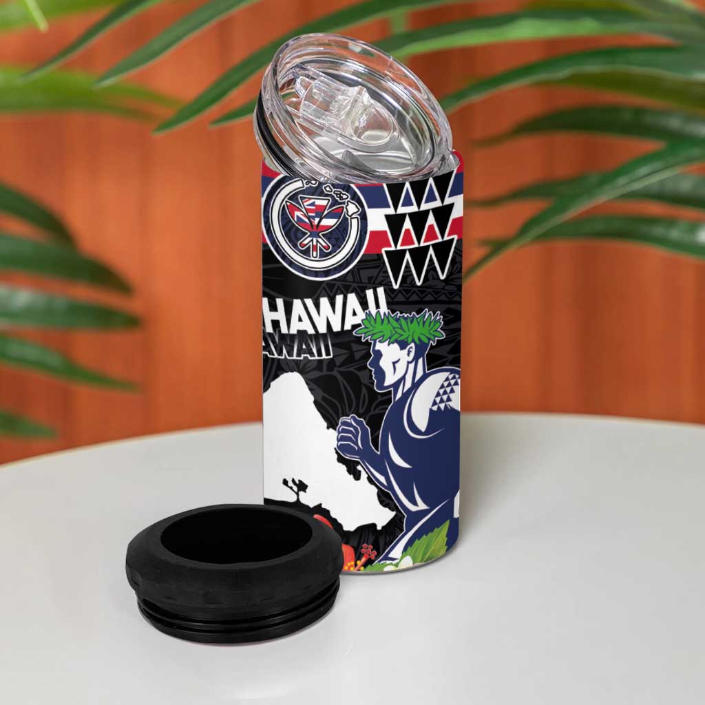 Honolulu Running Race 4 in 1 Can Cooler Tumbler Hawaii Marathon Kakau Art with Hibiscus and National Flag Style LT03 - Polynesian Pride