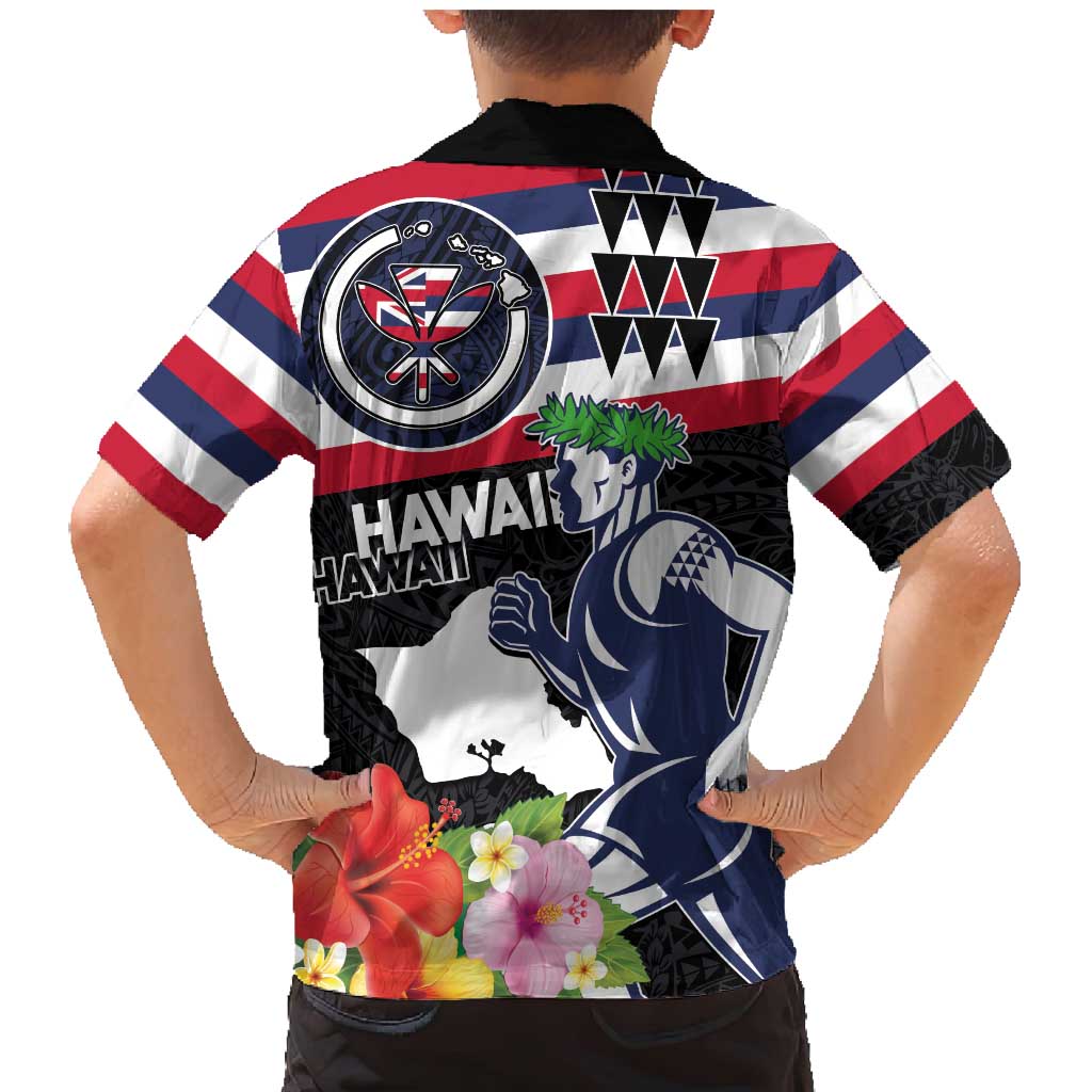 Honolulu Running Race Family Matching Mermaid Dress and Hawaiian Shirt Hawaii Marathon Kakau Art with Hibiscus and National Flag Style LT03 - Polynesian Pride