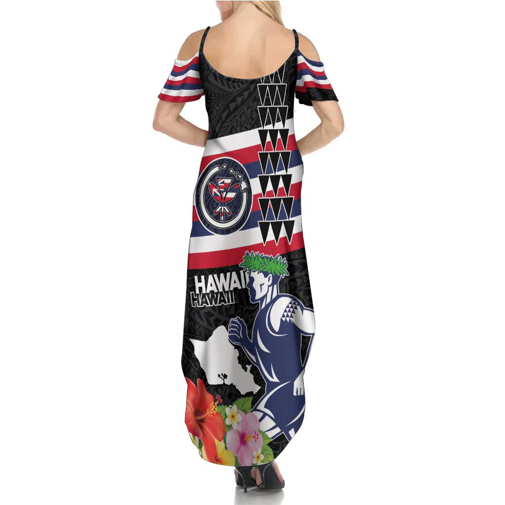 Honolulu Running Race Family Matching Summer Maxi Dress and Hawaiian Shirt Hawaii Marathon Kakau Art with Hibiscus and National Flag Style LT03 - Polynesian Pride