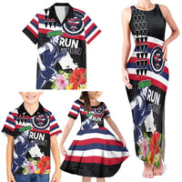 Honolulu Running Race Family Matching Tank Maxi Dress and Hawaiian Shirt Hawaii Marathon Kakau Art with Hibiscus and National Flag Style LT03 - Polynesian Pride