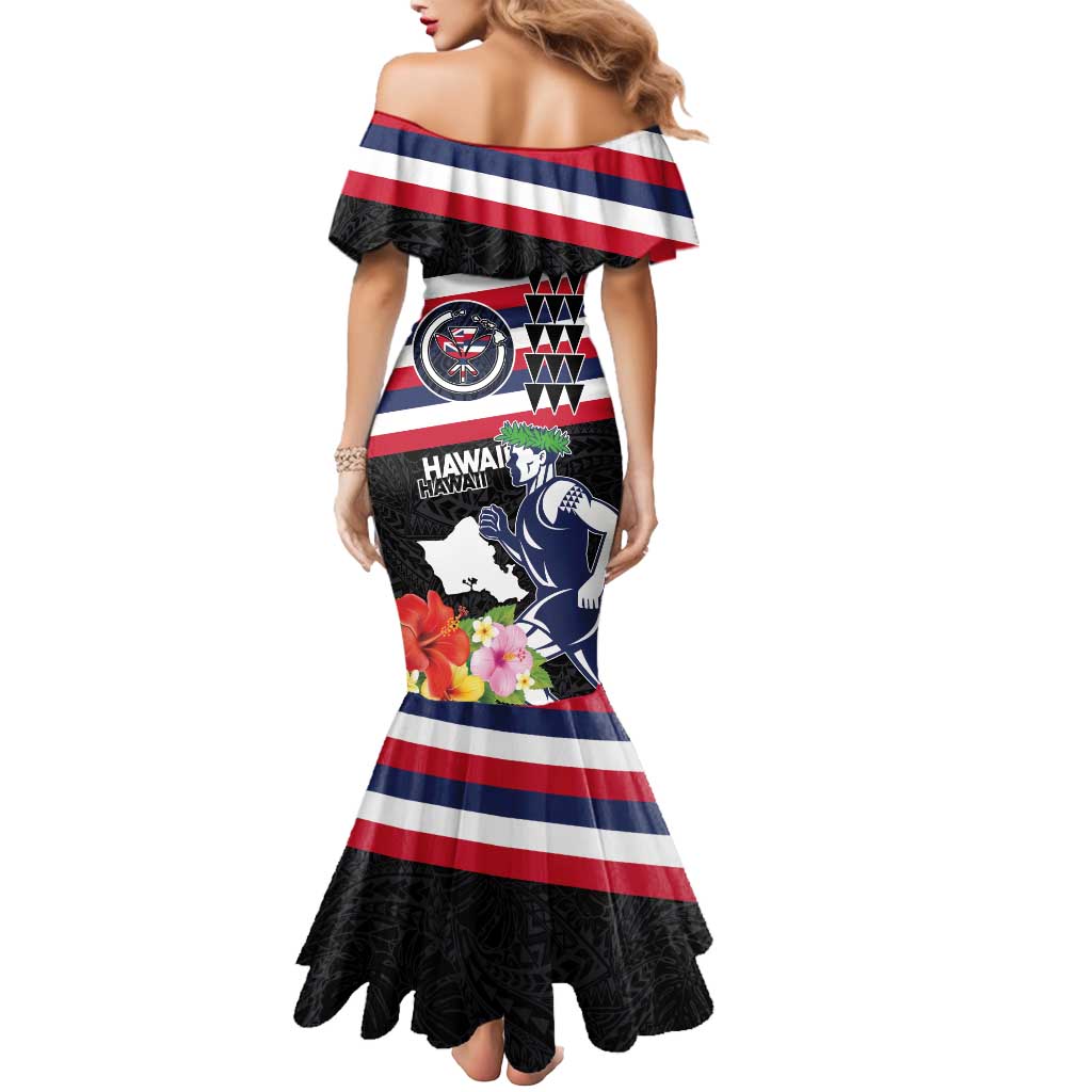Honolulu Running Race Mermaid Dress Hawaii Marathon Kakau Art with Hibiscus and National Flag Style
