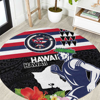 Honolulu Running Race Round Carpet Hawaii Marathon Kakau Art with Hibiscus and National Flag Style LT03 Blue and White - Polynesian Pride