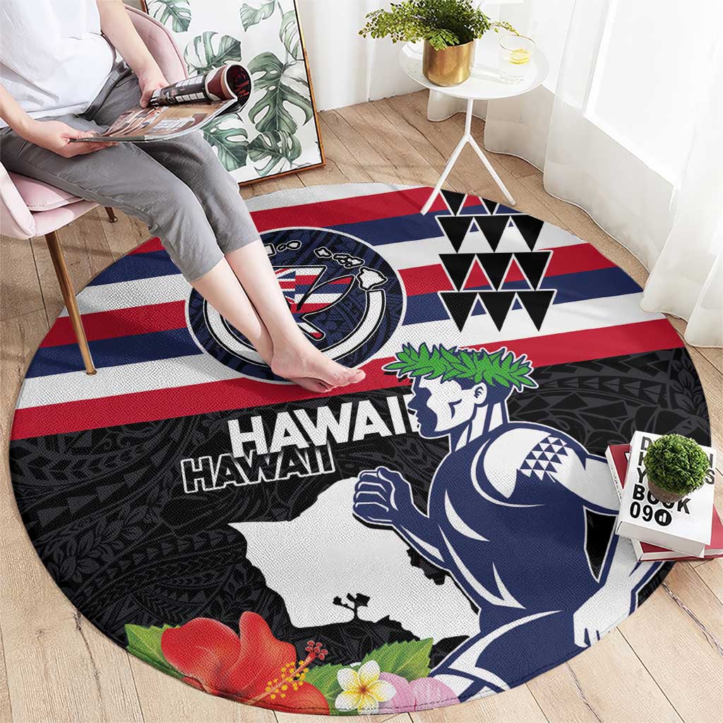 Honolulu Running Race Round Carpet Hawaii Marathon Kakau Art with Hibiscus and National Flag Style LT03 - Polynesian Pride