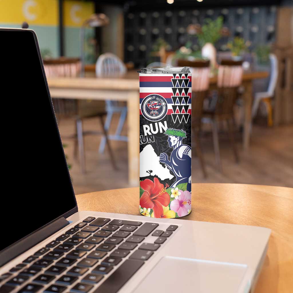Honolulu Running Race Skinny Tumbler Hawaii Marathon Kakau Art with Hibiscus and National Flag Style LT03 - Polynesian Pride