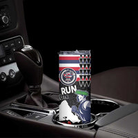 Honolulu Running Race Skinny Tumbler Hawaii Marathon Kakau Art with Hibiscus and National Flag Style LT03 - Polynesian Pride