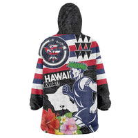 Honolulu Running Race Wearable Blanket Hoodie Hawaii Marathon Kakau Art with Hibiscus and National Flag Style LT03 - Polynesian Pride