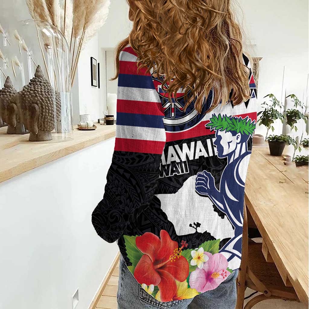 Honolulu Running Race Women Casual Shirt Hawaii Marathon Kakau Art with Hibiscus and National Flag Style LT03 - Polynesian Pride