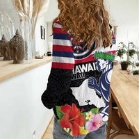 Honolulu Running Race Women Casual Shirt Hawaii Marathon Kakau Art with Hibiscus and National Flag Style LT03 - Polynesian Pride