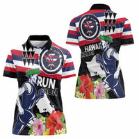 Honolulu Running Race Women Polo Shirt Hawaii Marathon Kakau Art with Hibiscus and National Flag Style LT03 - Polynesian Pride