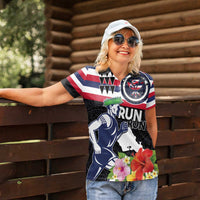 Honolulu Running Race Women Polo Shirt Hawaii Marathon Kakau Art with Hibiscus and National Flag Style LT03 - Polynesian Pride