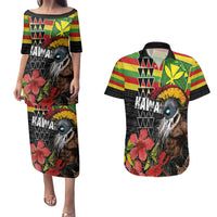 Kanaka Maoli Ikaika Warrior Couples Matching Puletasi and Hawaiian Shirt Hibiscus Kakau Art and Tapa Tribal Pattern LT03 Black - Polynesian Pride