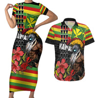 Kanaka Maoli Ikaika Warrior Couples Matching Short Sleeve Bodycon Dress and Hawaiian Shirt Hibiscus Kakau Art and Tapa Tribal Pattern LT03 Black - Polynesian Pride