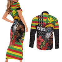 Kanaka Maoli Ikaika Warrior Couples Matching Short Sleeve Bodycon Dress and Long Sleeve Button Shirt Hibiscus Kakau Art and Tapa Tribal Pattern LT03 - Polynesian Pride