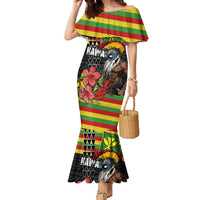 Kanaka Maoli Ikaika Warrior Family Matching Mermaid Dress and Hawaiian Shirt Hibiscus Kakau Art and Tapa Tribal Pattern LT03 Mom's Dress Black - Polynesian Pride