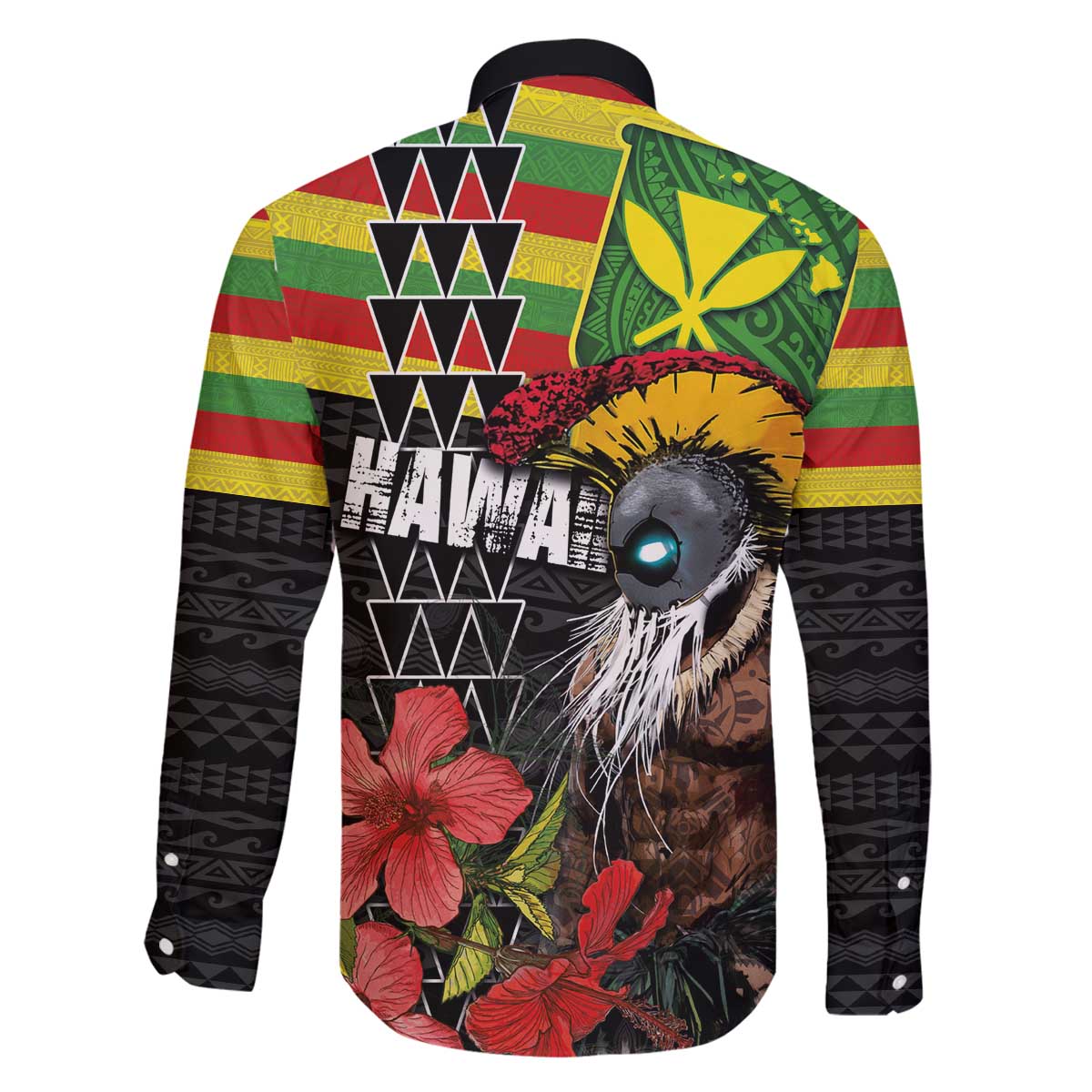 Kanaka Maoli Ikaika Warrior Family Matching Off The Shoulder Long Sleeve Dress and Hawaiian Shirt Hibiscus Kakau Art and Tapa Tribal Pattern LT03 - Polynesian Pride