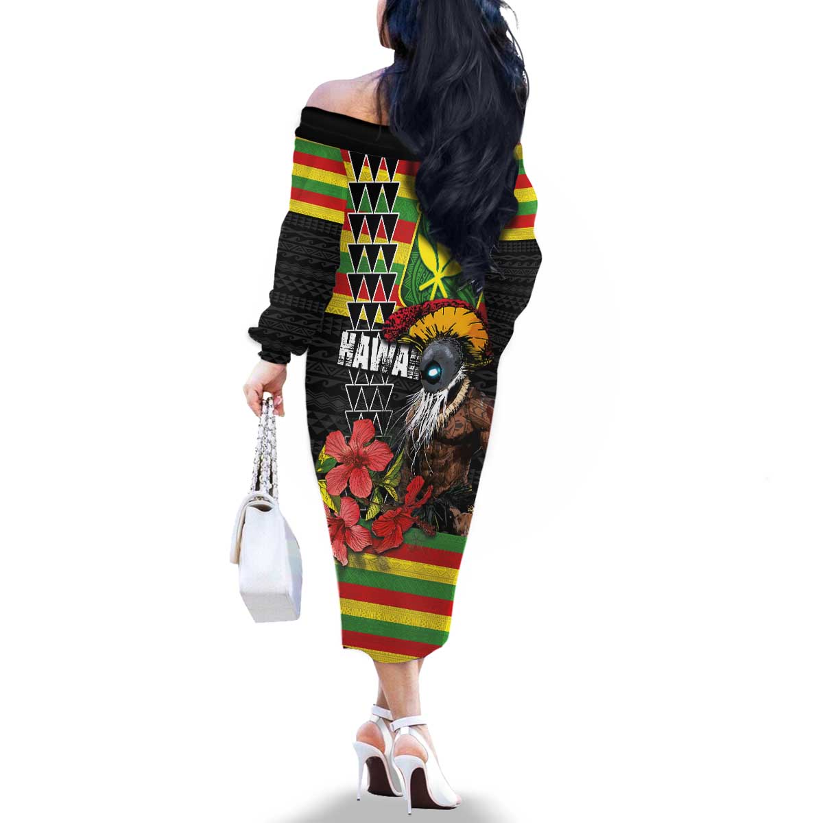 Kanaka Maoli Ikaika Warrior Family Matching Off The Shoulder Long Sleeve Dress and Hawaiian Shirt Hibiscus Kakau Art and Tapa Tribal Pattern LT03 - Polynesian Pride