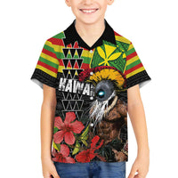 Kanaka Maoli Ikaika Warrior Family Matching Off The Shoulder Long Sleeve Dress and Hawaiian Shirt Hibiscus Kakau Art and Tapa Tribal Pattern LT03 Son's Shirt Black - Polynesian Pride