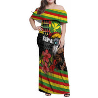 Kanaka Maoli Ikaika Warrior Family Matching Off Shoulder Maxi Dress and Hawaiian Shirt Hibiscus Kakau Art and Tapa Tribal Pattern LT03 Mom's Dress Black - Polynesian Pride
