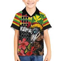 Kanaka Maoli Ikaika Warrior Family Matching Off Shoulder Short Dress and Hawaiian Shirt Hibiscus Kakau Art and Tapa Tribal Pattern LT03 Son's Shirt Black - Polynesian Pride